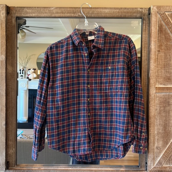 Flannel Shirt Button Down Front Blue Plaid Boys Large 14 16 - Picture 6 of 9